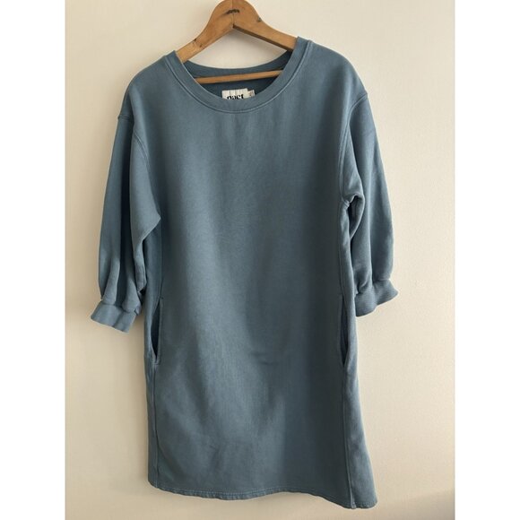 Pact Women’s Puff Sleeve Sweater Dress Pockets Blue Gray Size Medium - Picture 1 of 9